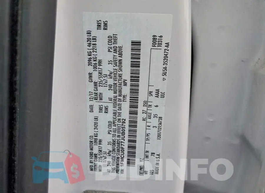 1FMCU0F77JUB05792 Photo# 13