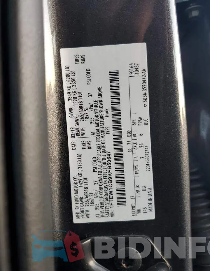 1FTEW1CB9KFB50647 Photo# 12