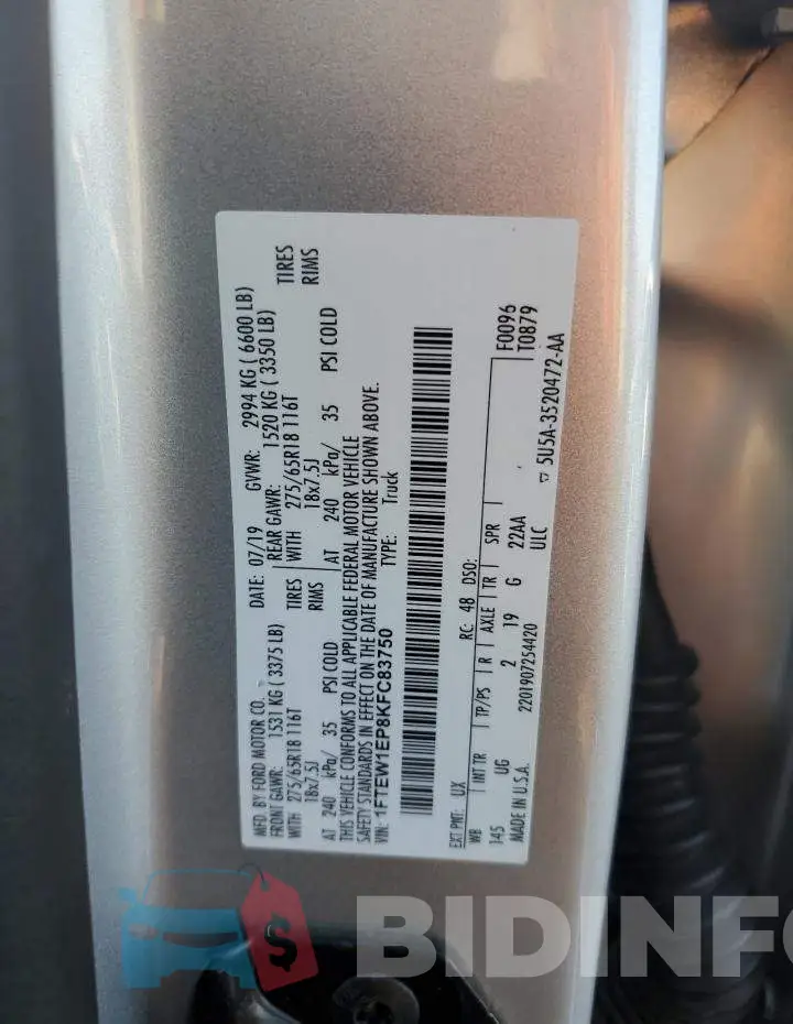 1FTEW1EP8KFC83750 Photo# 13