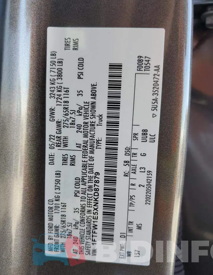 1FTFW1E5XNKD87879 Photo# 13