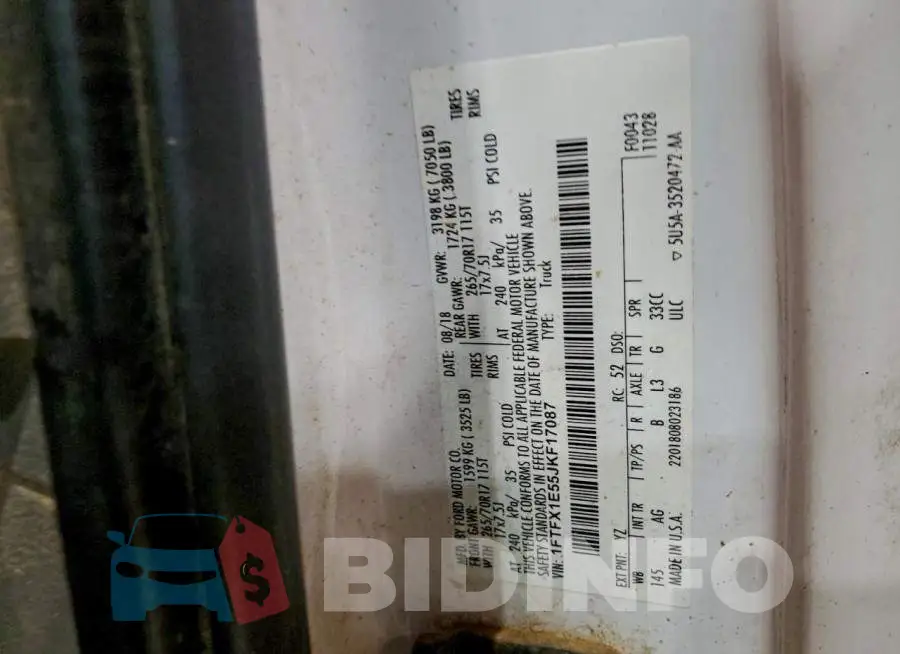 1FTFX1E55JKF17087 Photo# 12