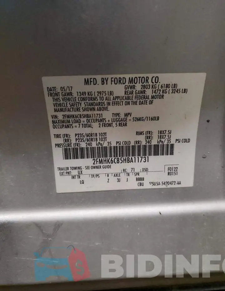 2FMHK6C85HBA11731 Photo# 13