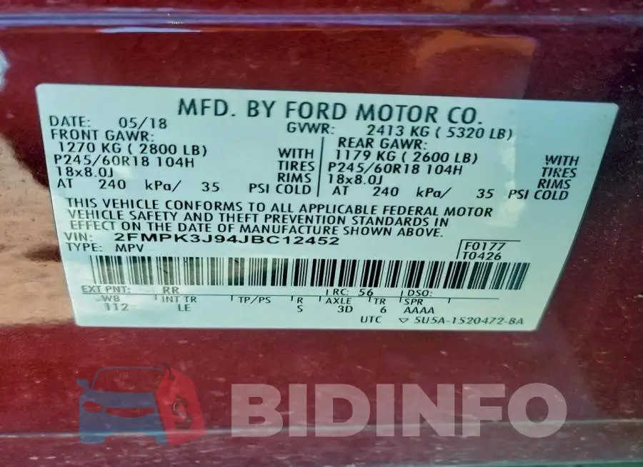 2FMPK3J94JBC12452 Photo# 14