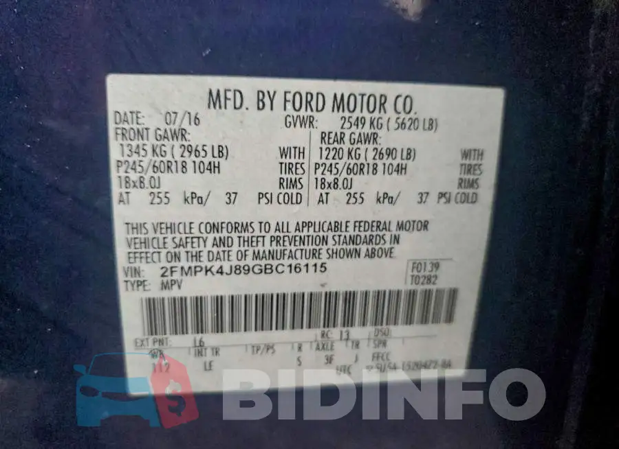2FMPK4J89GBC16115 Photo# 12