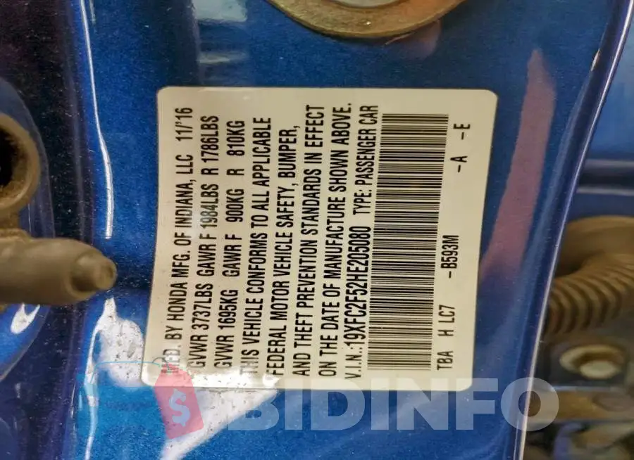 19XFC2F52HE205080 Photo# 13