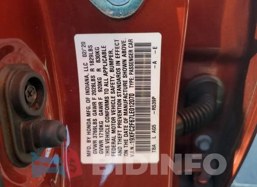 19XFC2F67LE012070 Photo# 12