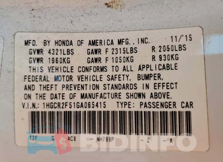 1HGCR2F51GA065415 Photo# 13