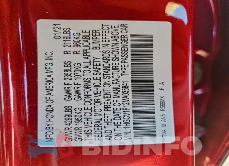 1HGCV1F12MA035841 Photo# 12