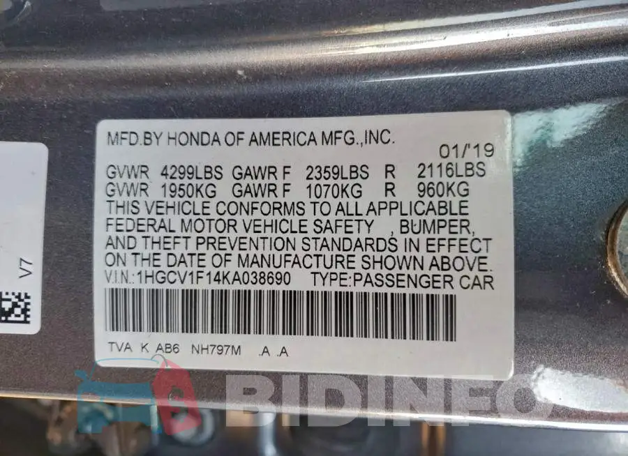 1HGCV1F14KA038690 Photo# 12