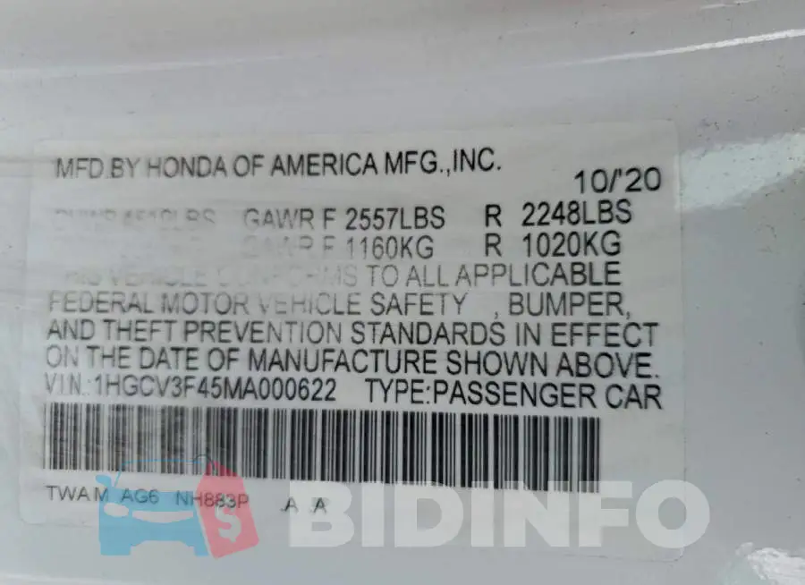 1HGCV3F45MA000622 Photo# 13