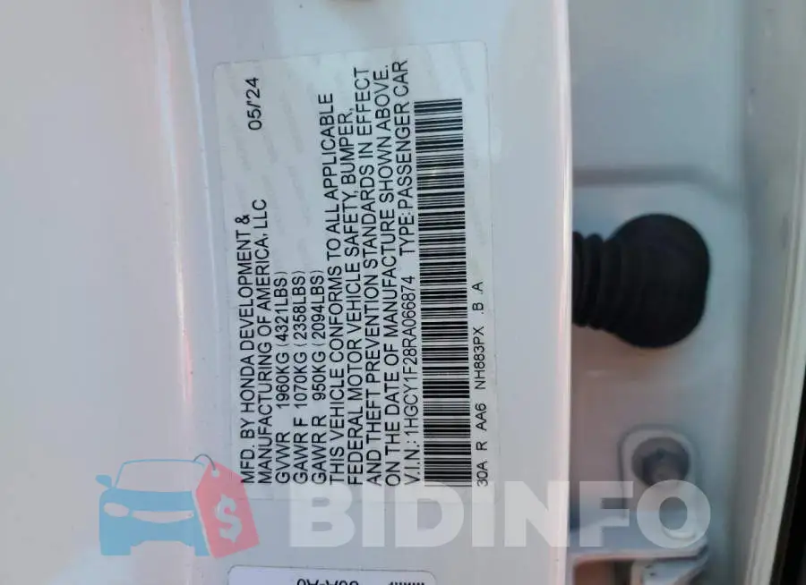 1HGCY1F28RA066874 Photo# 12