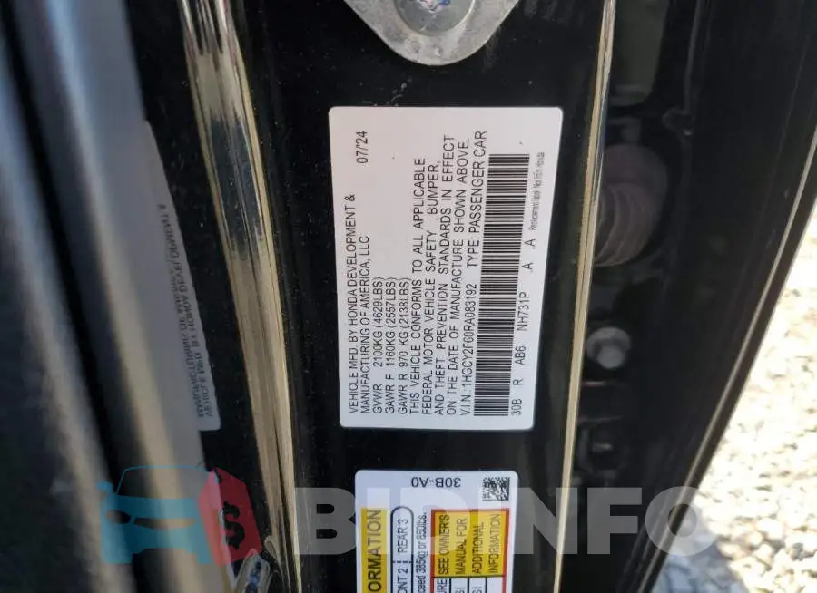 1HGCY2F60RA083192 Photo# 12