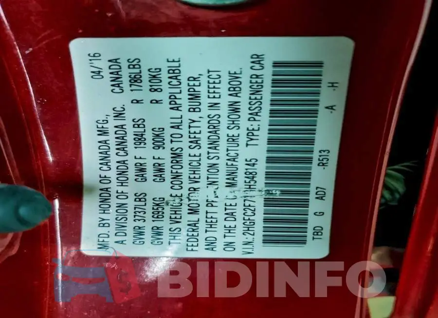 2HGFC2F71GH548145 Photo# 12