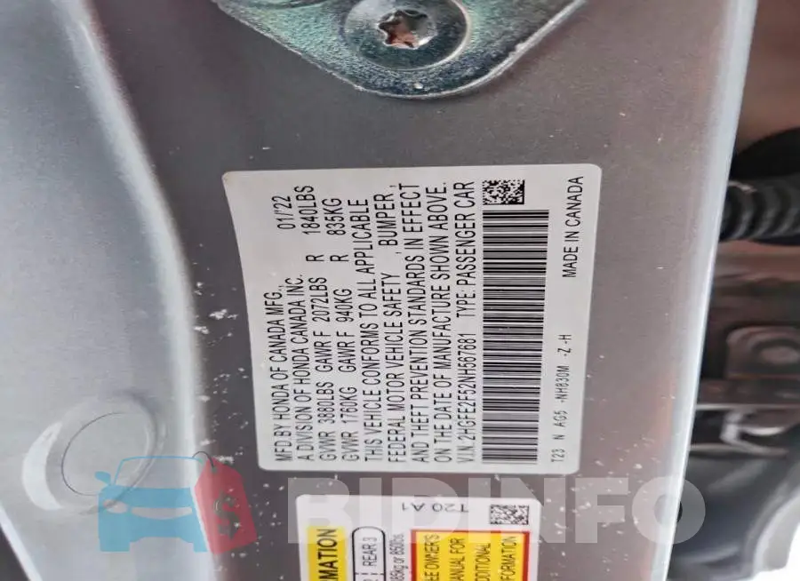 2HGFE2F52NH567681 Photo# 12