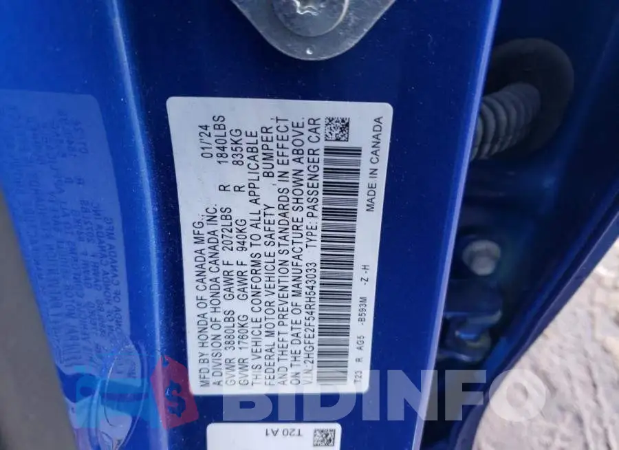 2HGFE2F54RH543033 Photo# 12