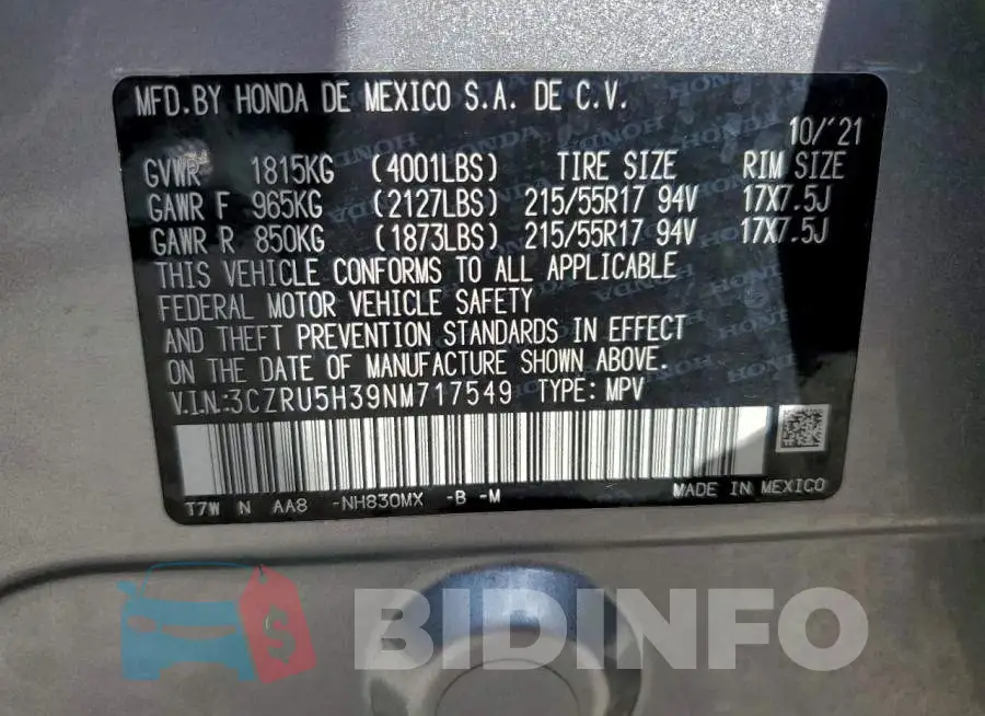 3CZRU5H39NM717549 Photo# 13
