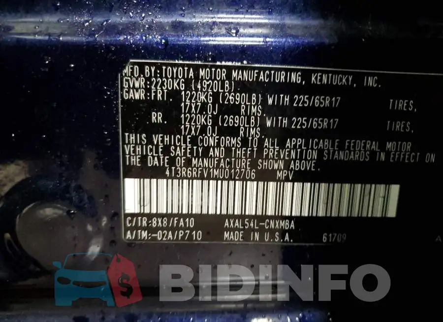 4T3R6RFV1MU012706 Photo# 12