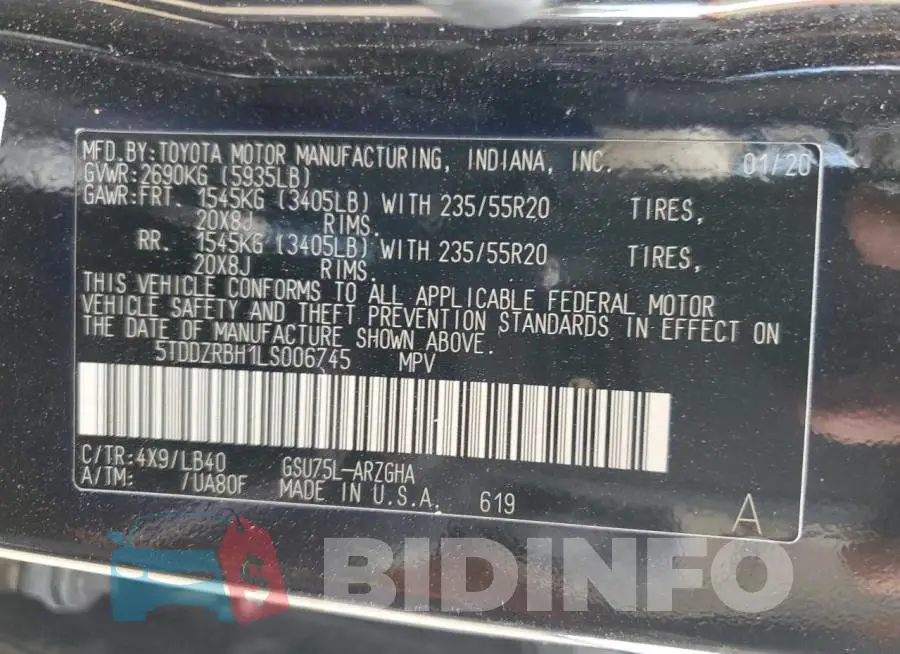 5TDDZRBH1LS006745 Photo# 14