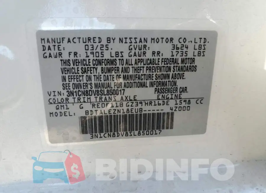 3N1CN8DV8SL850017 Photo# 12