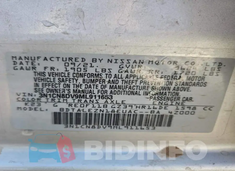 3N1CN8DV9ML911653 Photo# 13