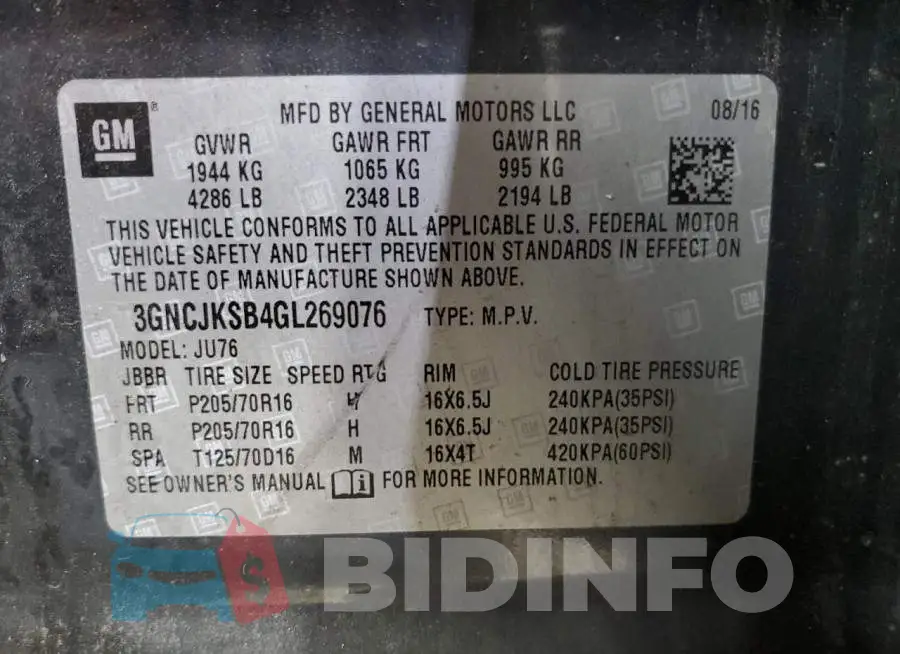 3GNCJKSB4GL269076 Photo# 13