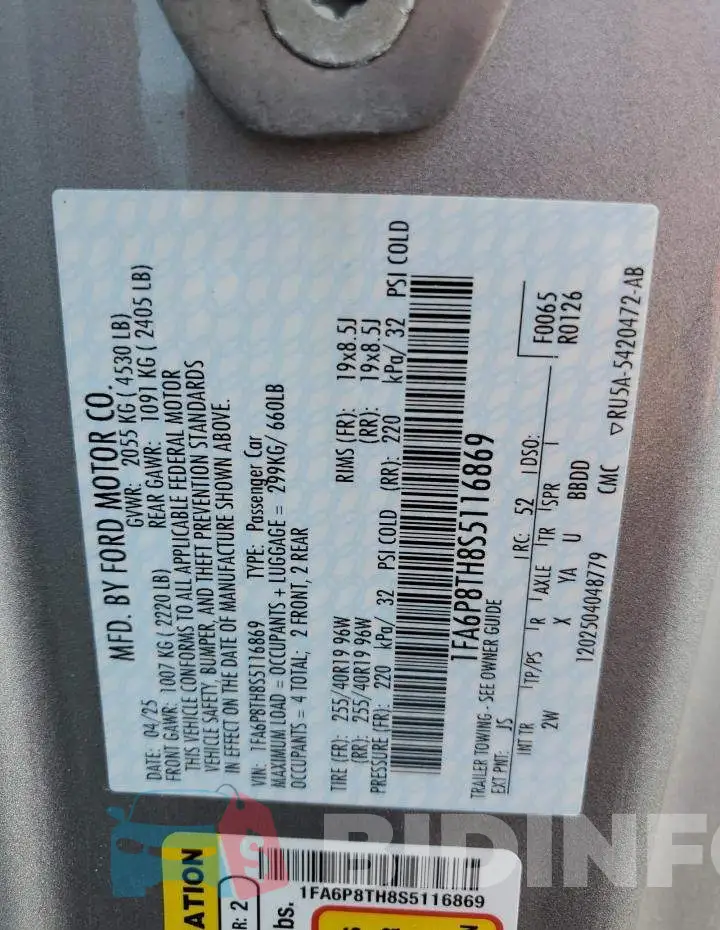 1FA6P8TH8S5116869 Photo# 12