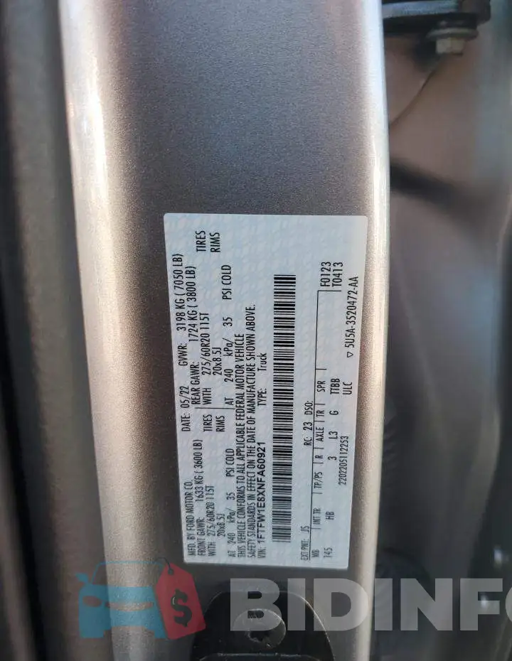 1FTFW1E8XNFA60921 Photo# 12