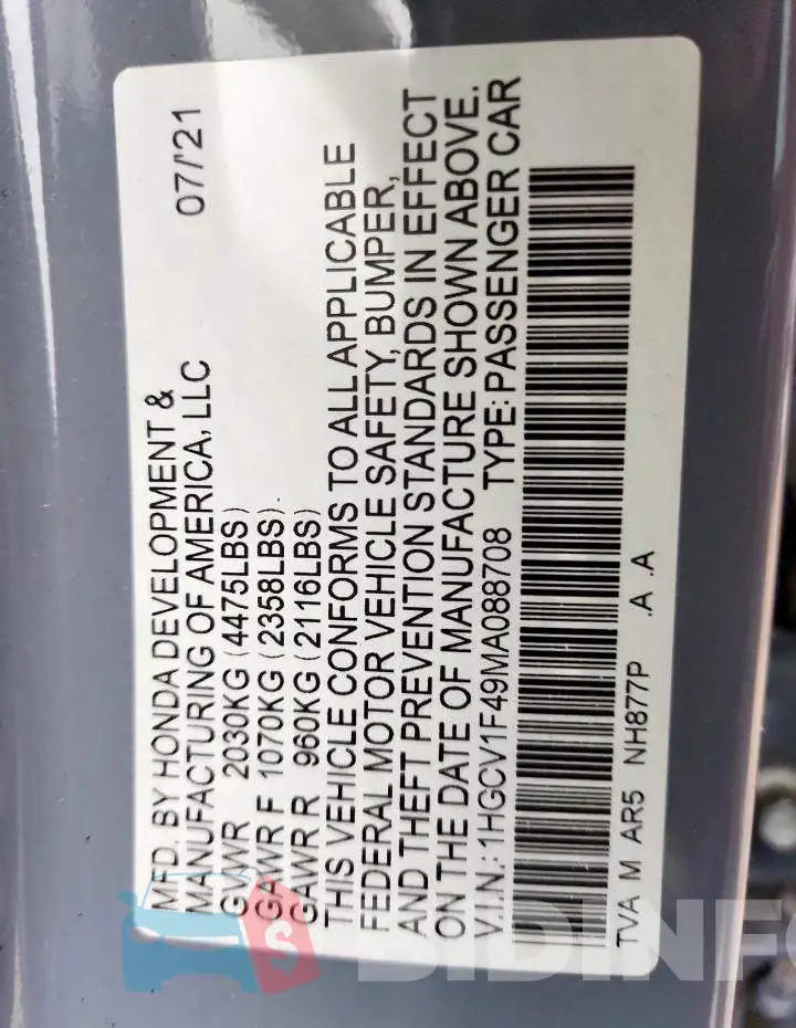 1HGCV1F49MA088708 Photo# 13