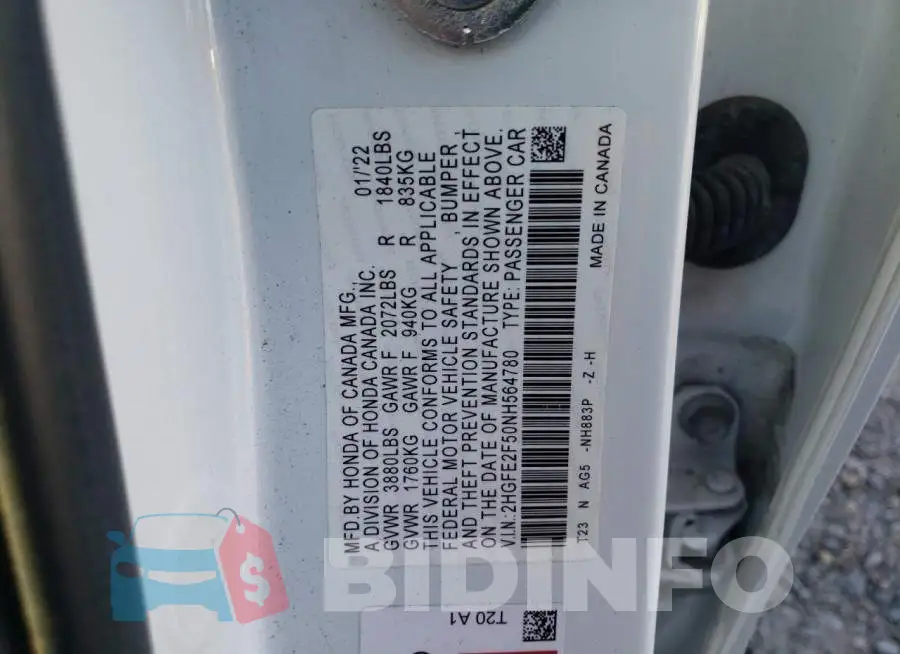 2HGFE2F50NH564780 Photo# 12