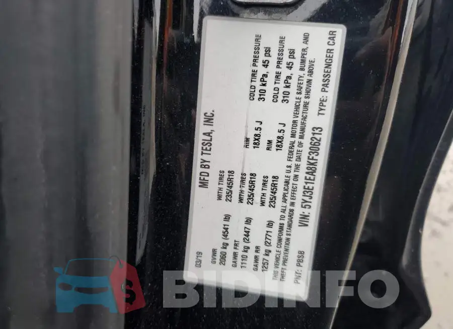 5YJ3E1EA8KF306213 Photo# 12