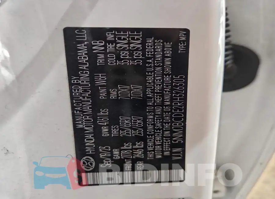5NMJBCDE2RH326305 Photo# 13