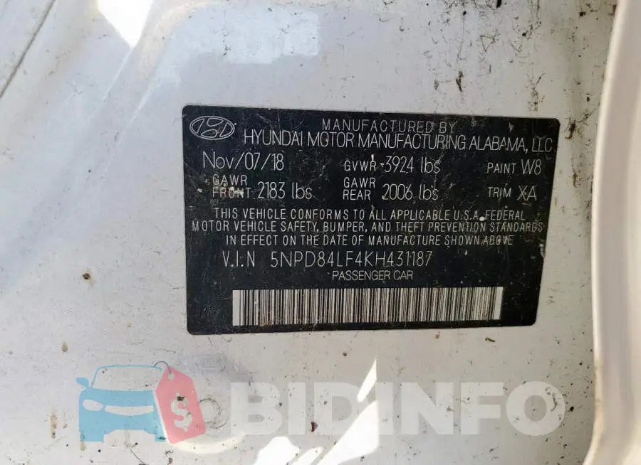 5NPD84LF4KH431187 Photo# 12