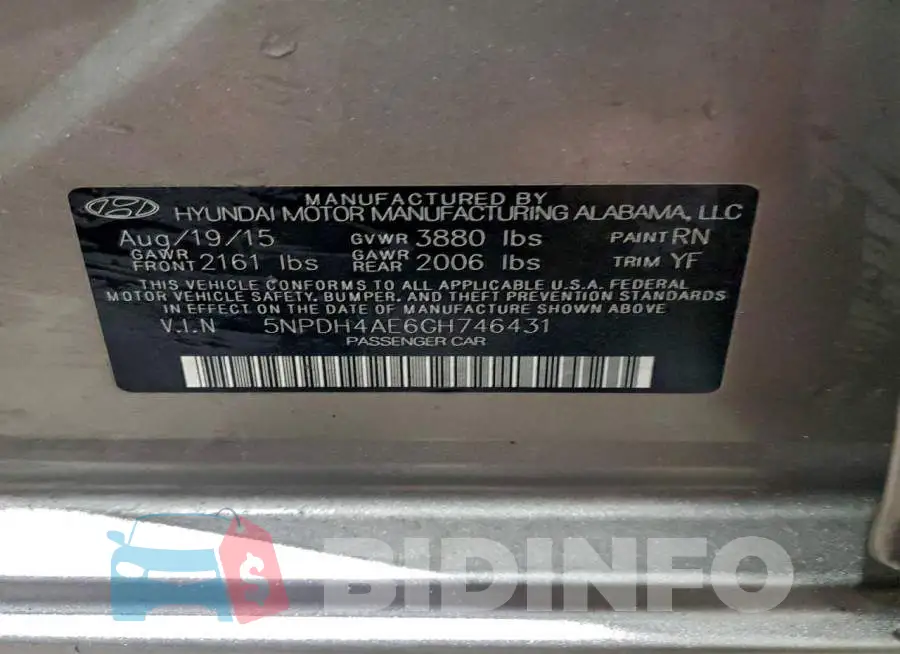 5NPDH4AE6GH746431 Photo# 13