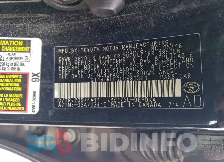 2T1BURHE6GC680391 Photo# 12