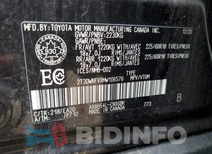 2T3DWRFVXMW106576 Photo# 14
