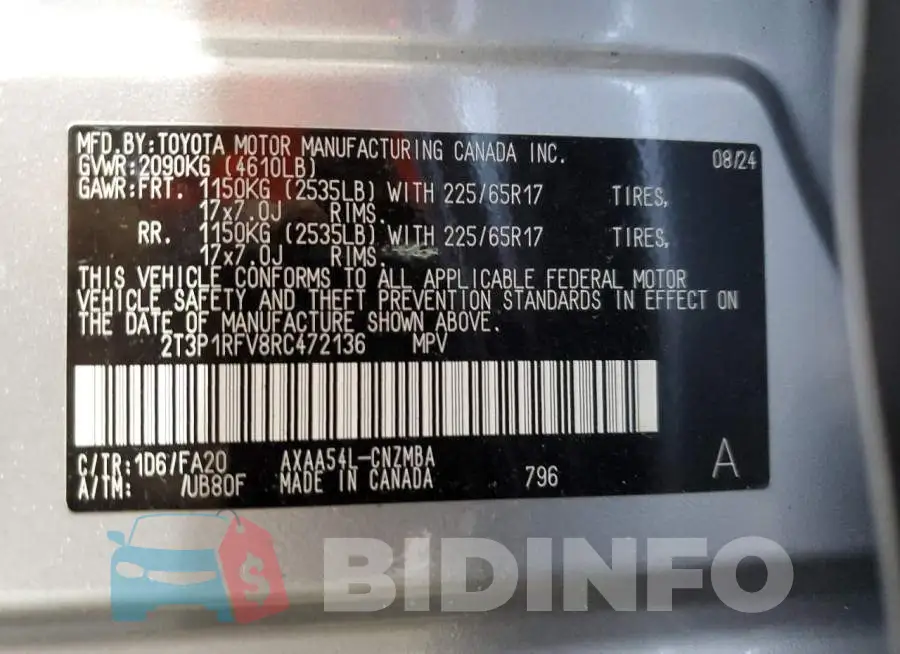 2T3P1RFV8RC472136 Photo# 14