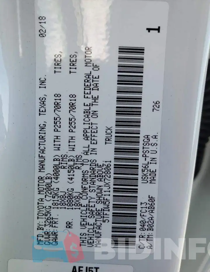 5TFDW5F11JX728061 Photo# 12
