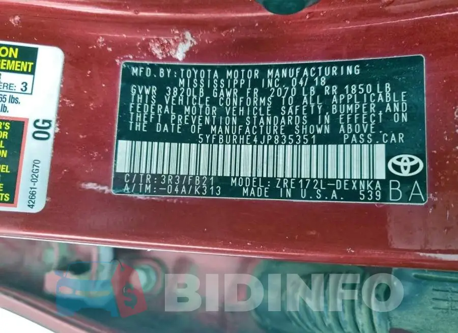 5YFBURHE4JP835351 Photo# 12