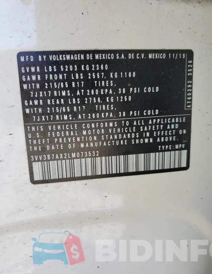 3VV3B7AX2LM073532 Photo# 13