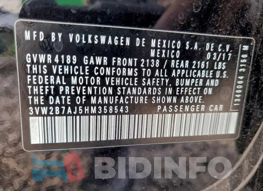 3VW2B7AJ5HM358543 Photo# 12