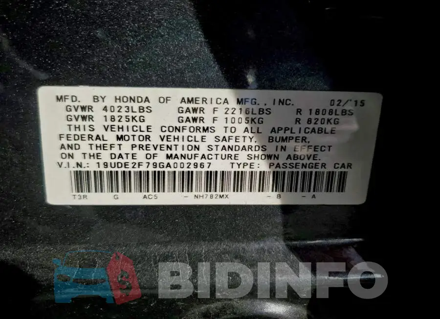 19UDE2F79GA002967 Photo# 13
