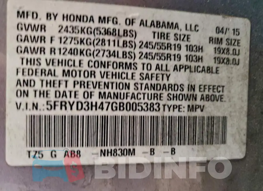 5FRYD3H47GB005383 Photo# 13
