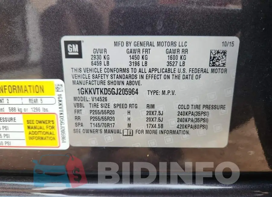 1GKKVTKD5GJ205964 Photo# 13