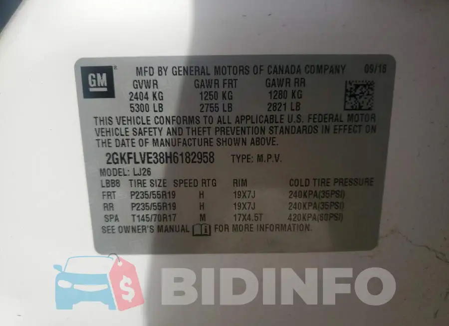 2GKFLVE38H6182958 Photo# 13