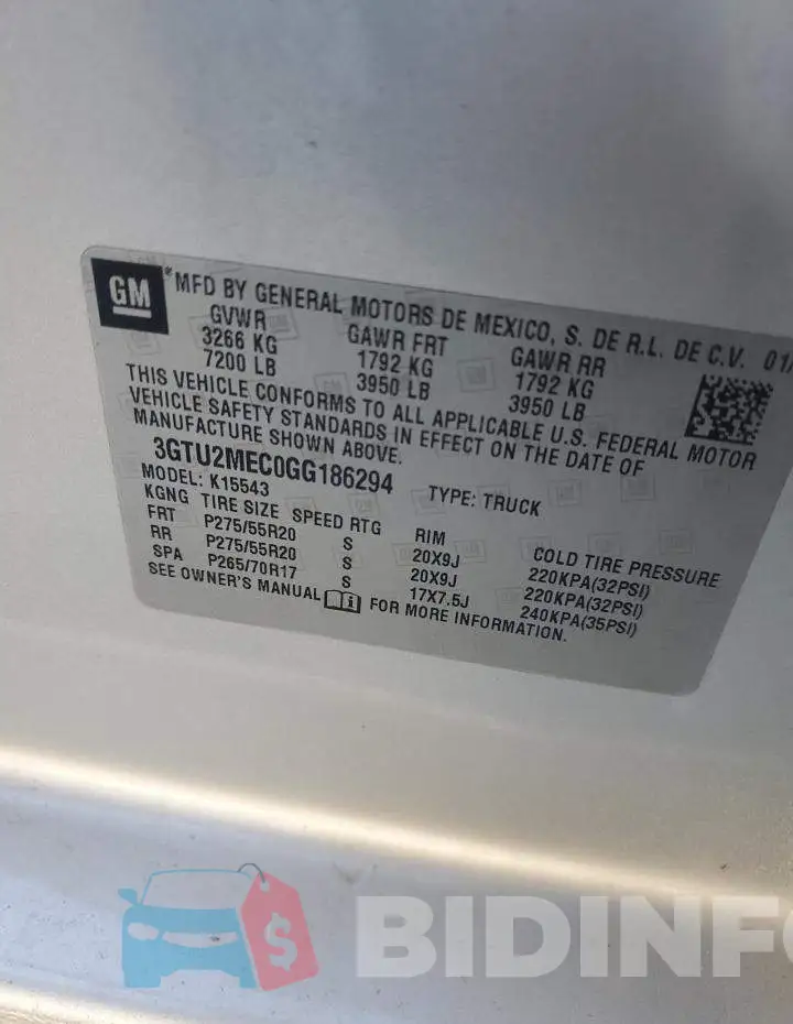3GTU2MEC0GG186294 Photo# 12