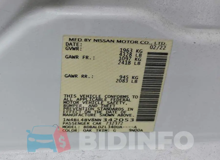 1N4BL4BV8NN342053 Photo# 12