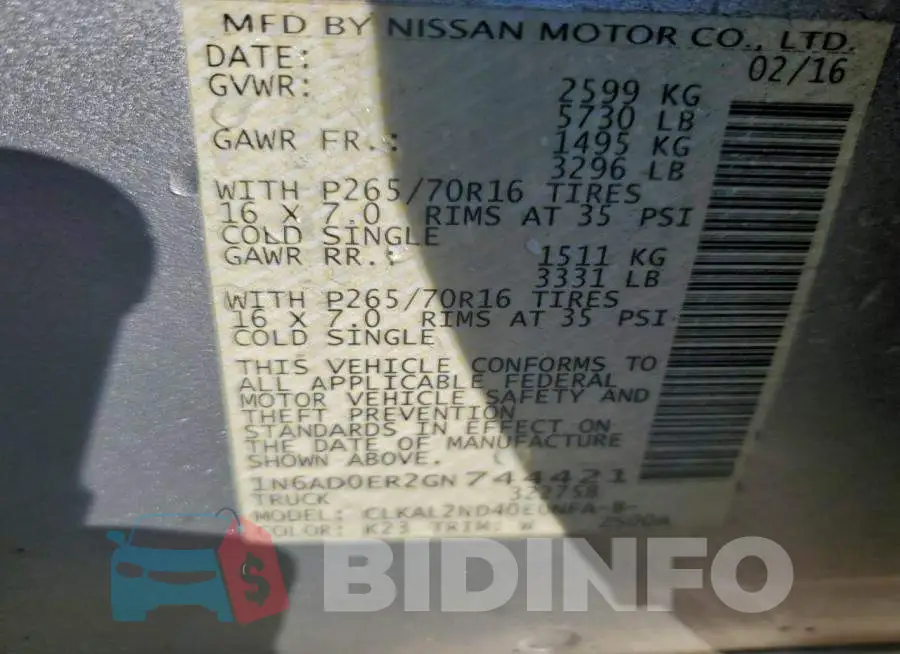 1N6AD0ER2GN744421 Photo# 13