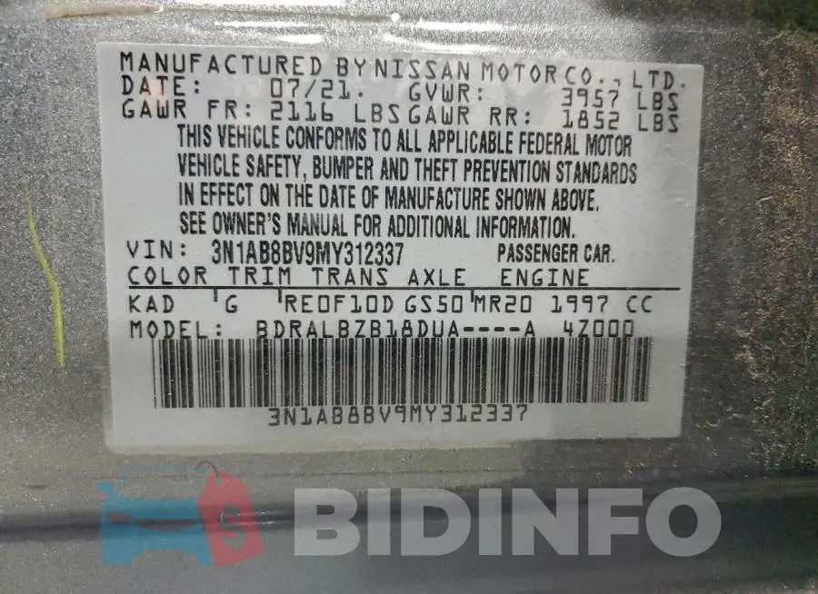 3N1AB8BV9MY312337 Photo# 12