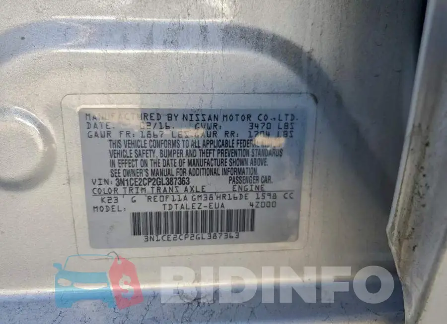 3N1CE2CP2GL387363 Photo# 12