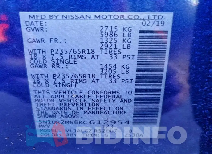 5N1DR2MN8KC612954 Photo# 13